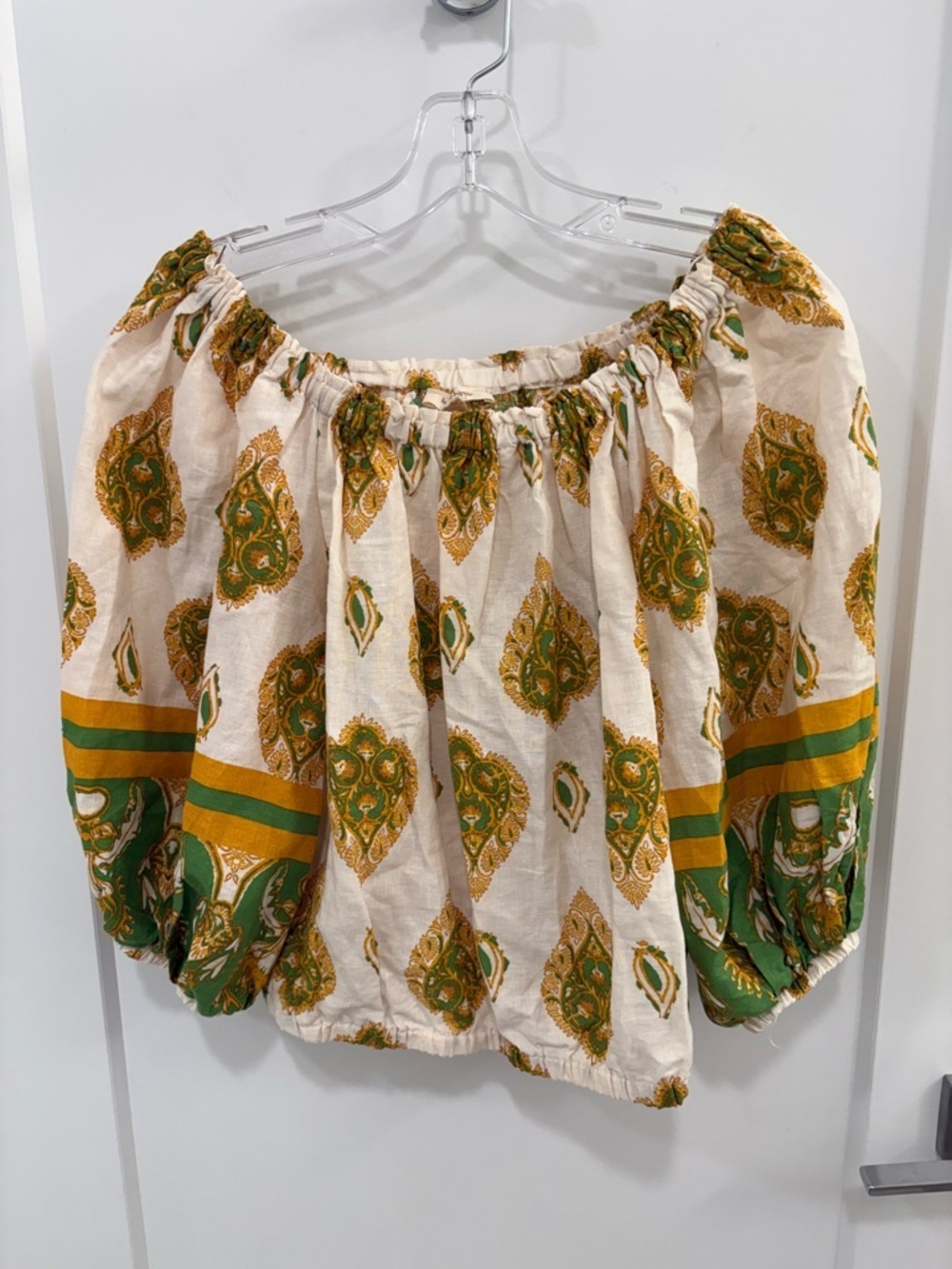 Haute Hippie Linen Blend Balloon Sleeve Cold Shoulder Top Size Small